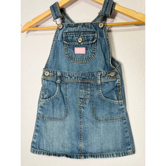 Vintage OshKosh bgosh Bib Overall Dress Girls Size 5 Denim Jean Cute - Picture 1 of 8